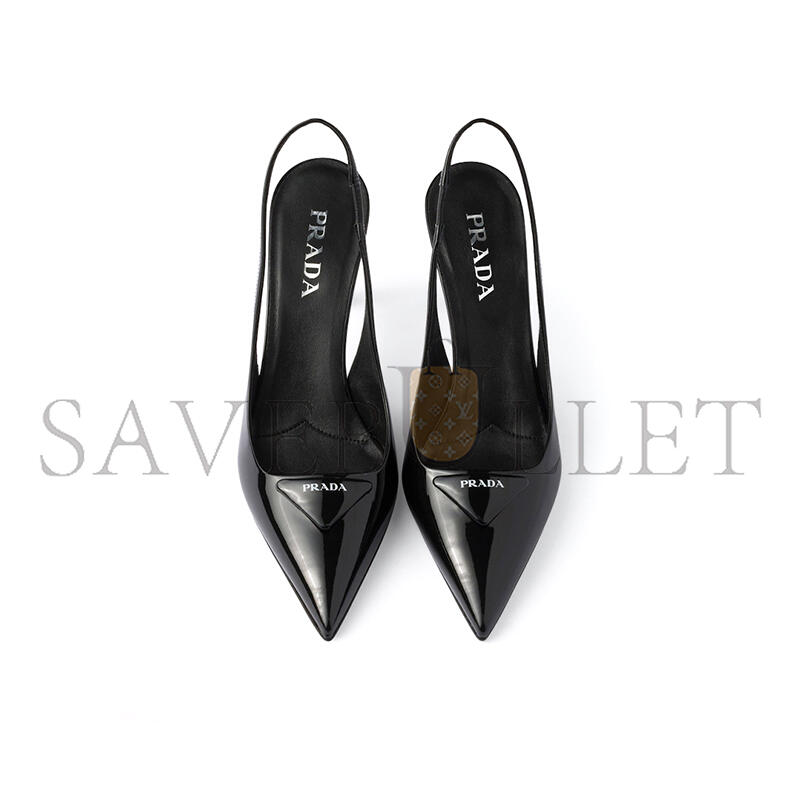 PRADA TRIANGLE LOGO LEATHER HIGH HEELS 